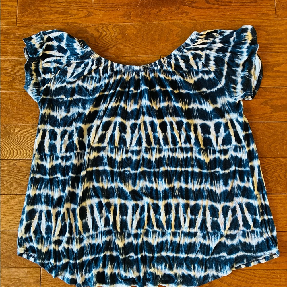 Navy and White Women's Blouse